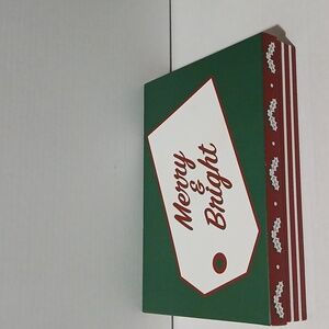 Merry and Bright red white green festive gift box storage box nwt